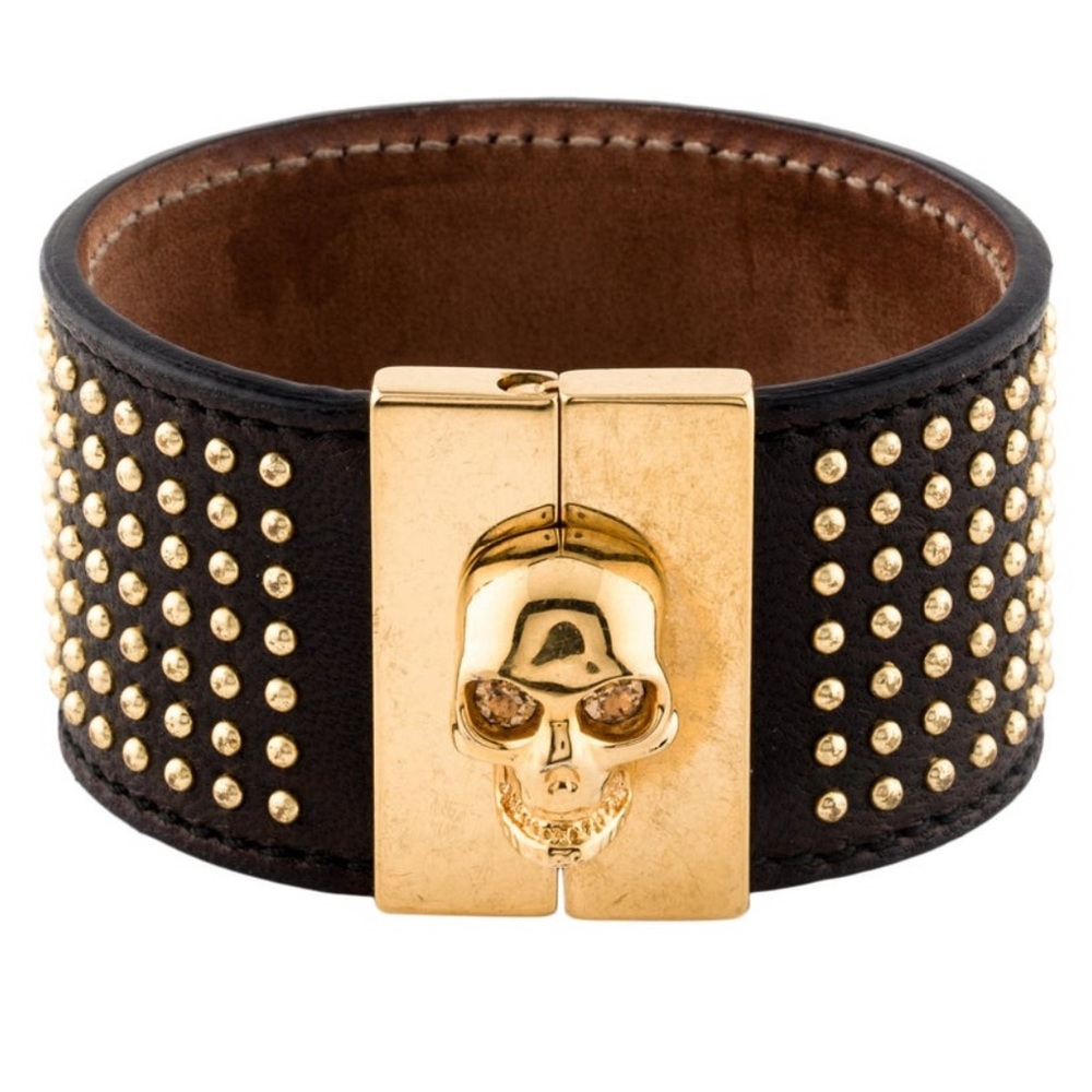 Alexander McQueen Gold and Black Skull Studded Bracelet